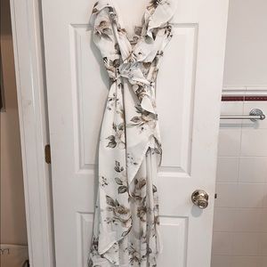 White Floral Wrap Maxi Dress
